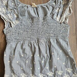 Anthropologie Edme & Esyllte Blue White Pinstripe Embroidered Top Sz 0 Boho Cott